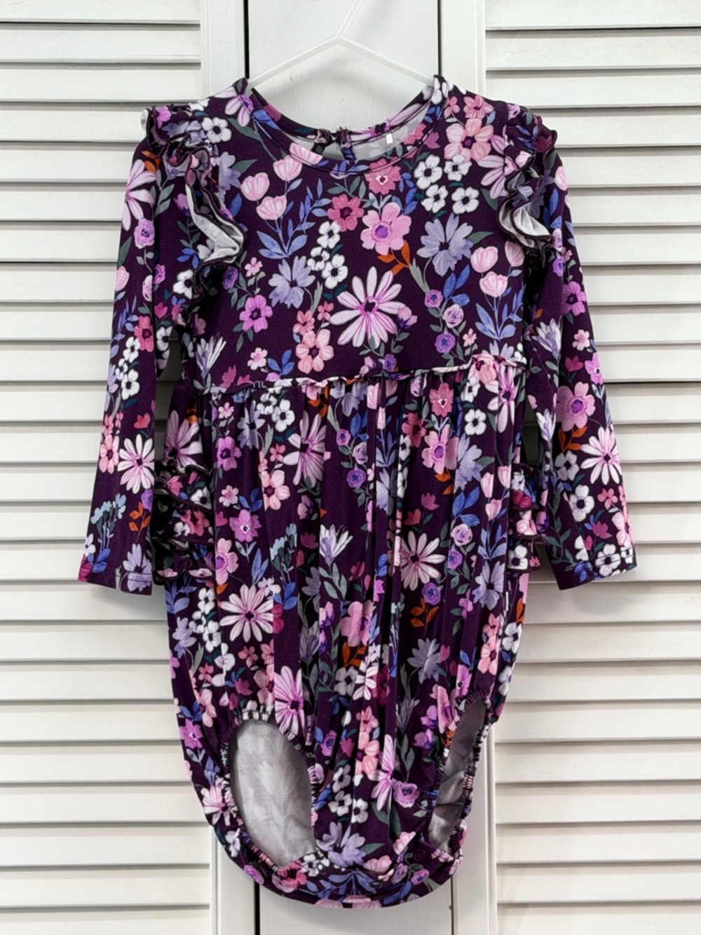 Little sleepies play size 3T Floral Long Sleeve bubble Romper in Purple & Pink